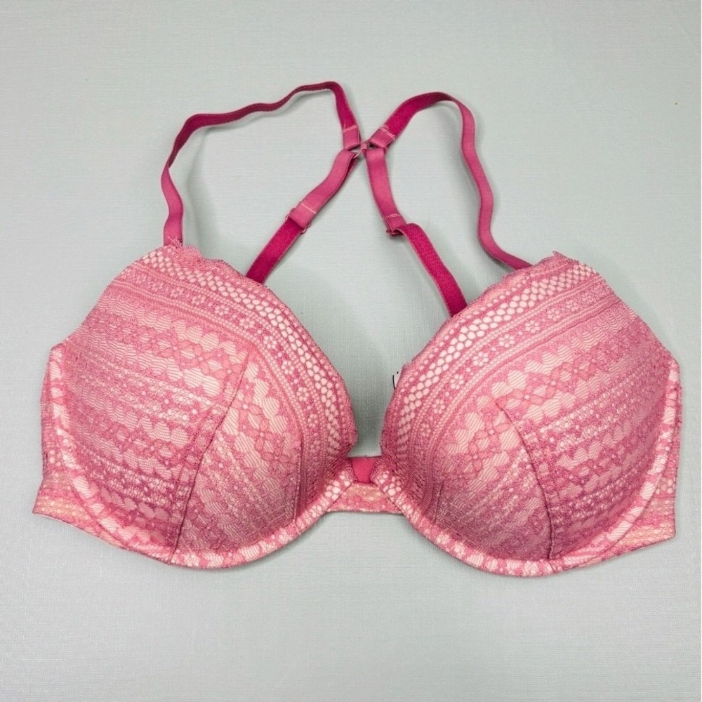Victorias Secret 34D Demiโ Bra Pink Allover Lace Padded Underwired Intimates